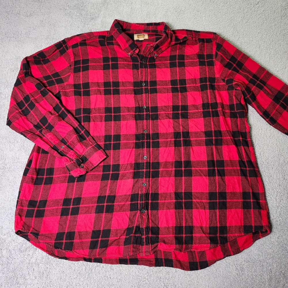 The Foundry Mens 3XLT Flannel Shirt Red Black Buffalo Plaid Cotton Button Down